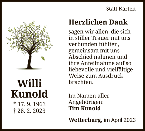 Traueranzeige von Willi Kunold von WLZ