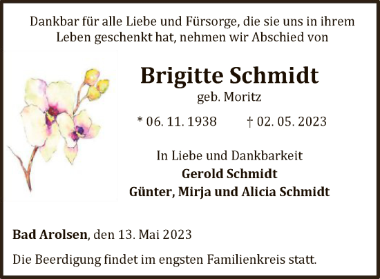 Traueranzeige von Brigitte Schmidt von WLZ