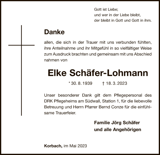 Traueranzeige von Elke Schäfer-Lohmann von WLZ
