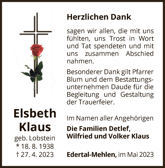 Traueranzeige von Elsbeth Klaus von WLZ