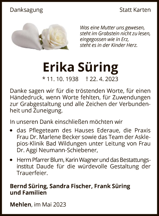 Traueranzeige von Erika Süring von WLZ