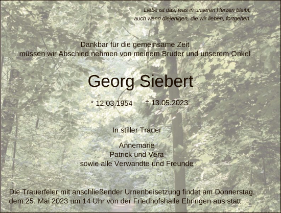 Traueranzeige von Georg Siebert von HNA