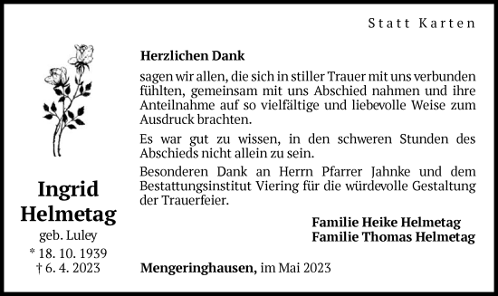 Traueranzeige von Ingrid Helmetag von WLZ