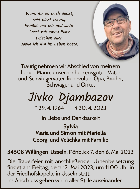 Traueranzeige von Jivko Djambazov von WLZ