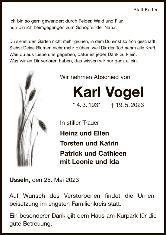 Traueranzeige von Karl Vogel von WLZ