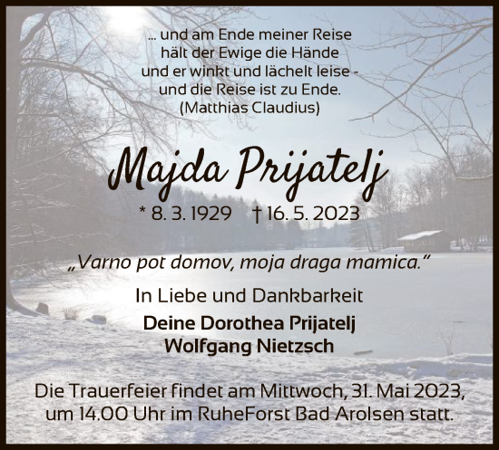 Traueranzeige von Majda Prijateli von WLZ