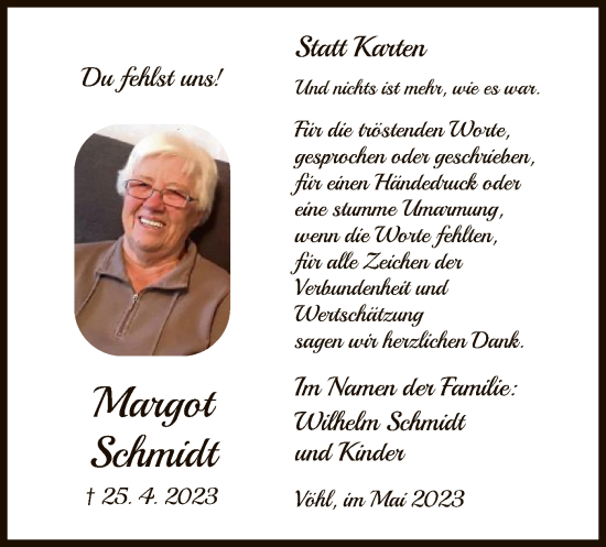 Traueranzeige von Margot Schmidt von WLZ