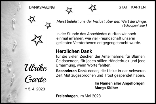 Traueranzeige von Ulrike Garte von WLZ