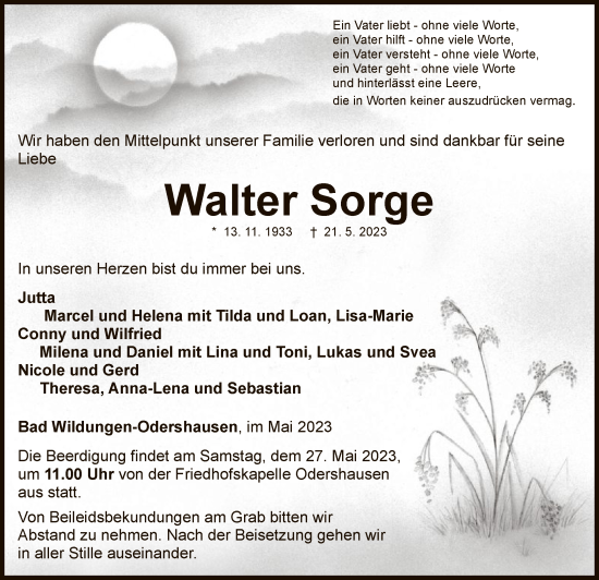 Traueranzeige von Walter Sorge von WLZ