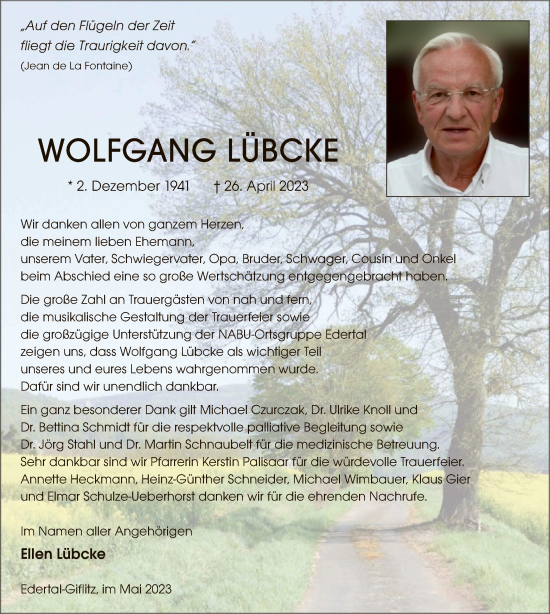 Traueranzeige von Wolfgang Lübcke von WLZ