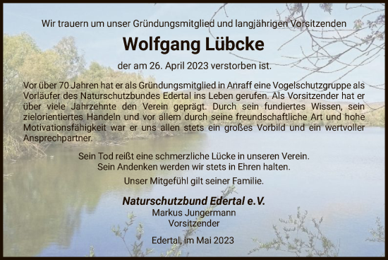 Traueranzeige von Wolfgang Lübcke von WLZ