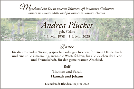 Traueranzeige von Andrea Plücker von WLZ