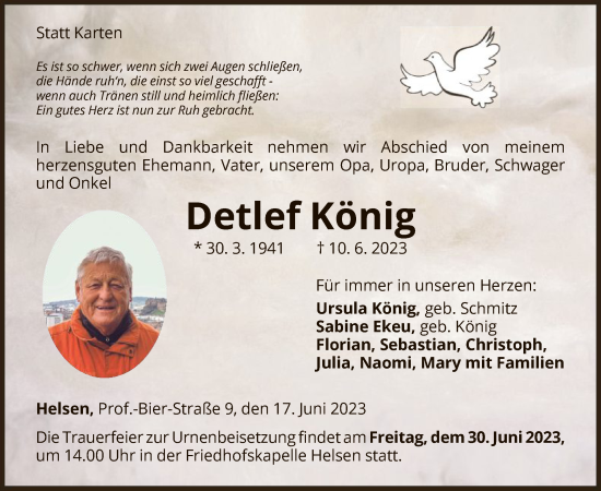 Traueranzeige von Detlef König von WLZ