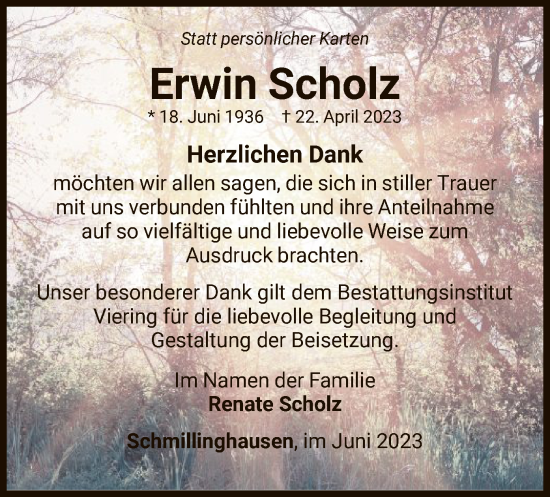 Traueranzeige von Erwin Scholz von WLZ