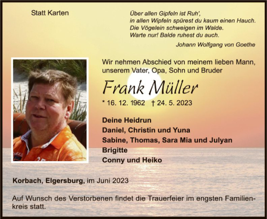 Traueranzeige von Frank Müller von WLZ