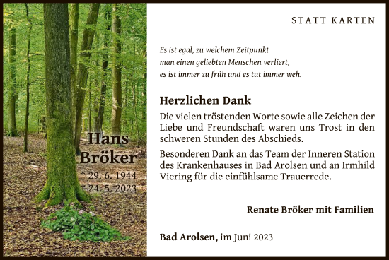 Traueranzeige von Hans Bröker von WLZ