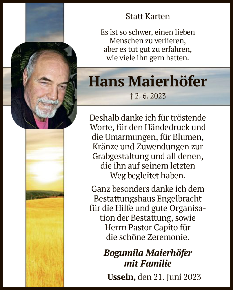  Traueranzeige für Hans Maierhöfer vom 21.06.2023 aus WLZ