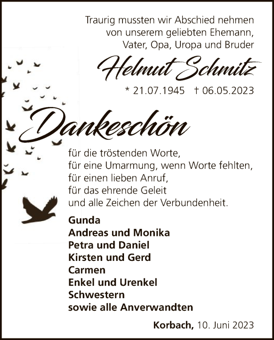 Traueranzeige von Helmut Schmitz von WLZ