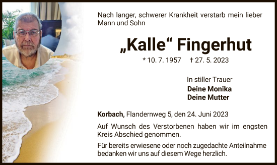 Traueranzeige von Kalle Fingerhut von WLZ