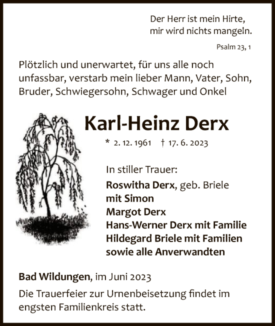 Traueranzeige von Karl-Heinz Derx von WLZ