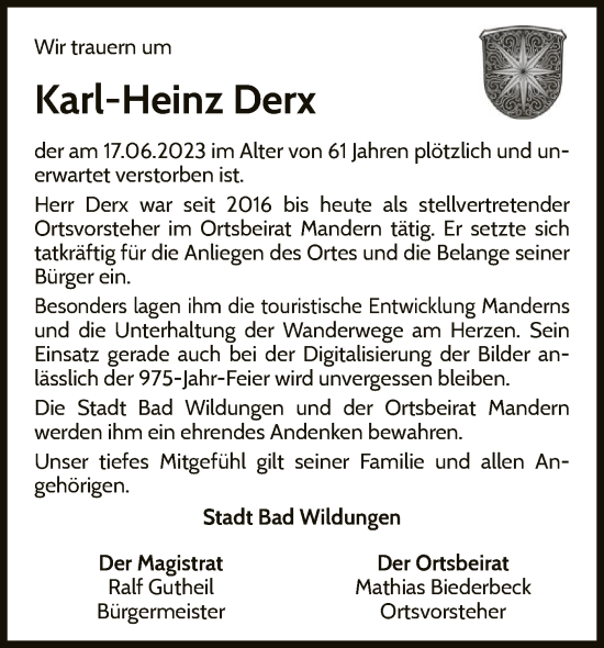 Traueranzeige von Karl-Heinz Derx von WLZ