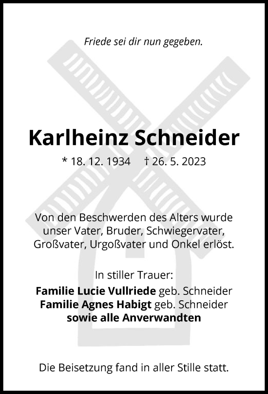 Traueranzeige von Karlheinz Schneider von WLZ