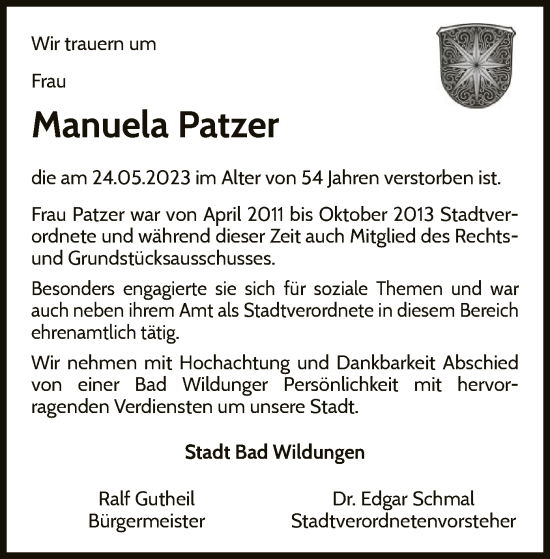 Traueranzeige von Manuela Patzer von WLZ