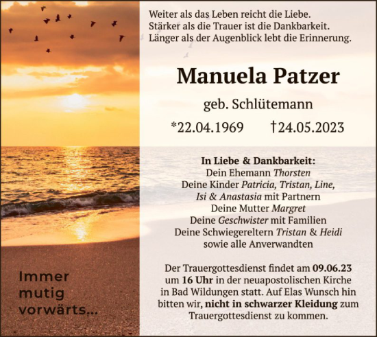 Traueranzeige von Manuela Patzer von WLZ