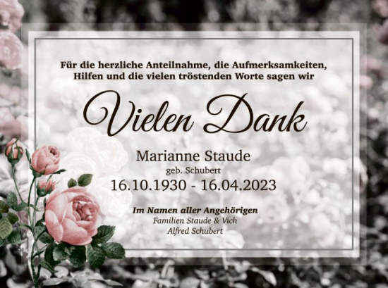 Traueranzeige von Marianne Staude von WLZ