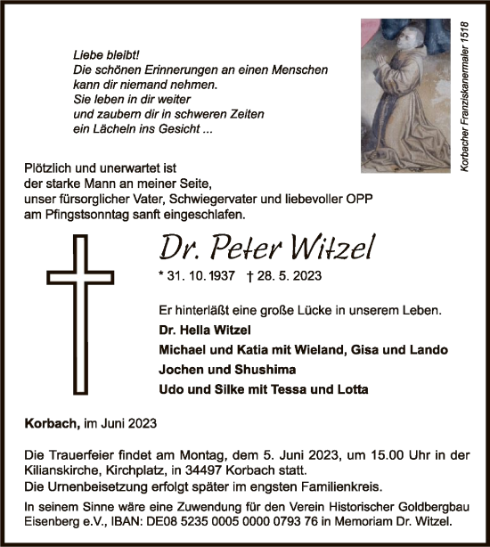 Traueranzeige von Peter Witzel von WLZ