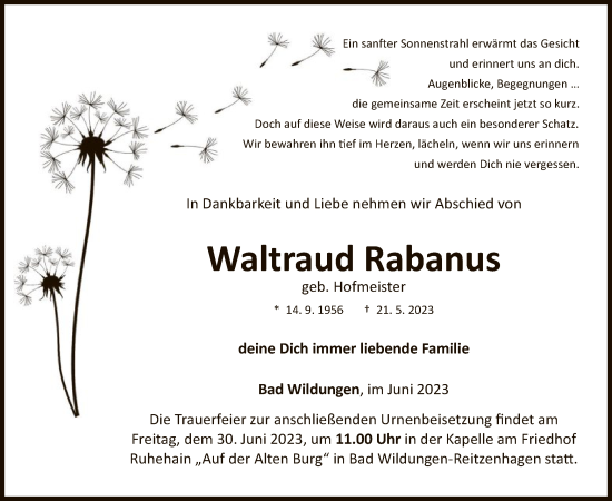 Traueranzeige von Waltraud Rabanus von WLZ