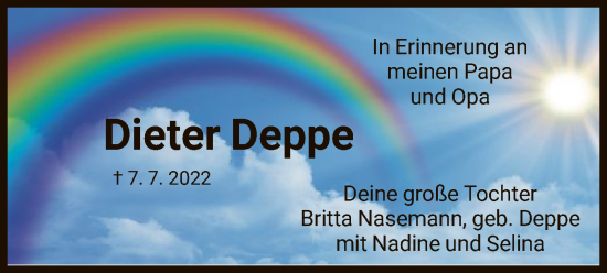 Traueranzeige von Dieter Deppe von WLZ