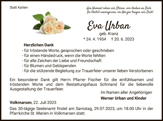 Traueranzeige von Eva Urban von WLZ
