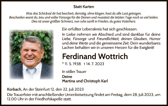 Traueranzeige von Ferdinand Wottrich von WLZ