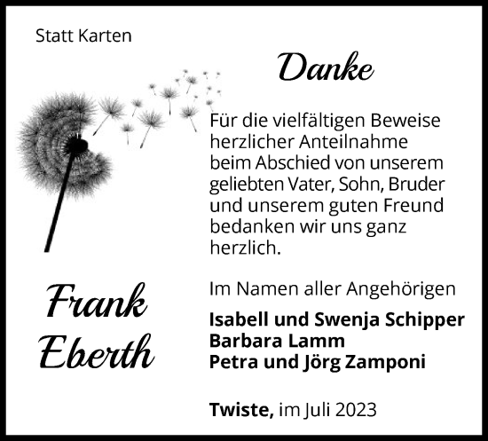 Traueranzeige von Frank Eberth von WLZ