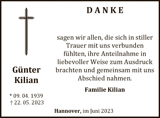 Traueranzeige von Günter Kilian von WLZ