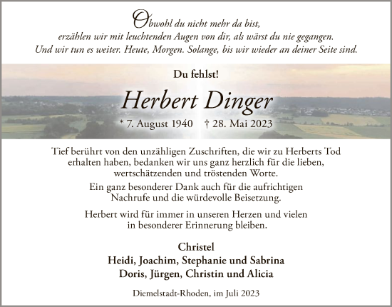 Traueranzeige von Herbert Dinger von WLZ