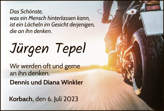 Traueranzeige von Jürgen Tepel von WLZ