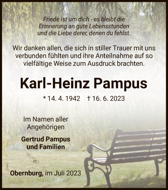 Traueranzeige von Karl-Heinz Pampus von WLZ