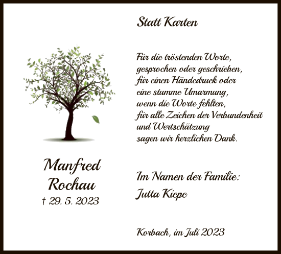 Traueranzeige von Manfred Rochau von WLZ