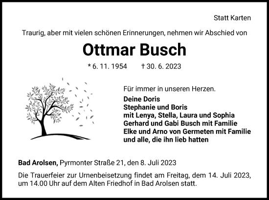 Traueranzeige von Ottmar Busch von WLZ