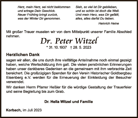 Traueranzeige von Peter Witze von WLZ