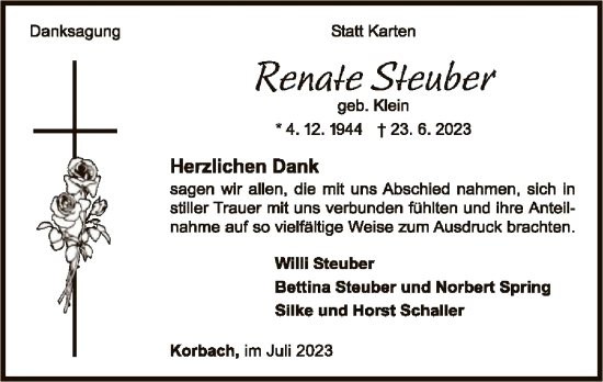 Traueranzeige von Renate Steuber von WLZ