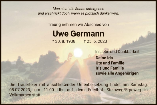 Traueranzeige von Uwe Germann von WLZ