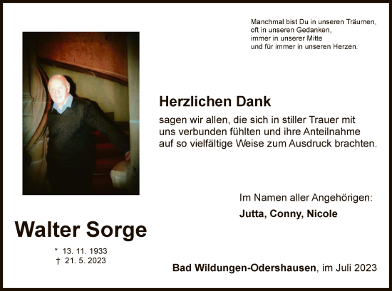 Traueranzeige von Walter Sorge von WLZ