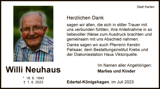 Traueranzeige von Willi Neuhaus von WLZ