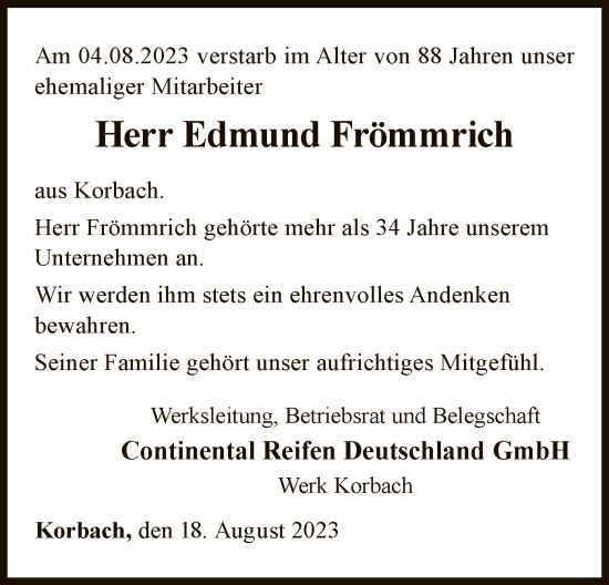 Traueranzeige von Edmund Frömmrich von WLZ
