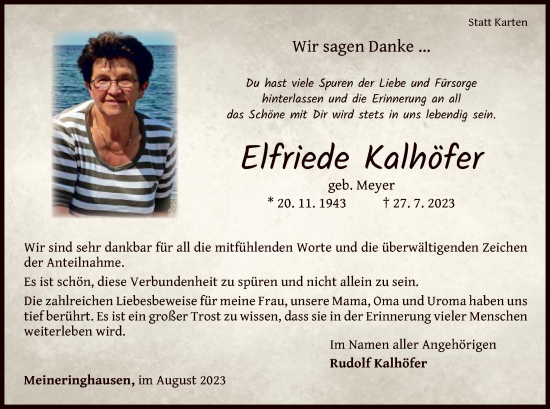 Traueranzeige von Elfriede Kalhöfer von WLZ