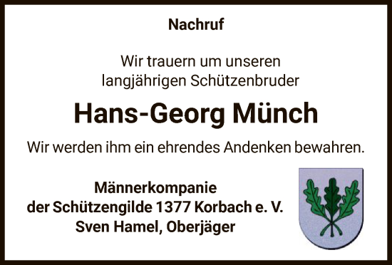 Traueranzeige von Hans-Georg Münch von WLZ
