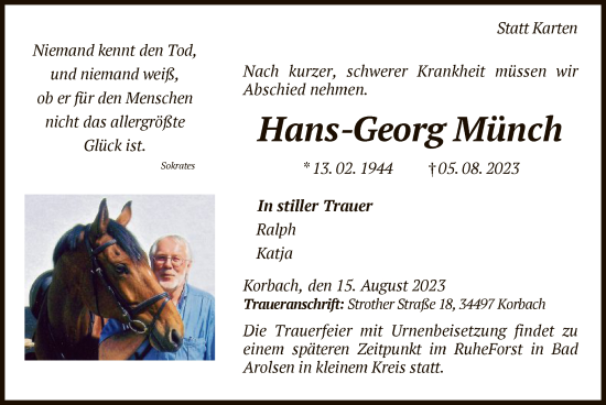 Traueranzeige von Hans-Georg Münch von WLZ